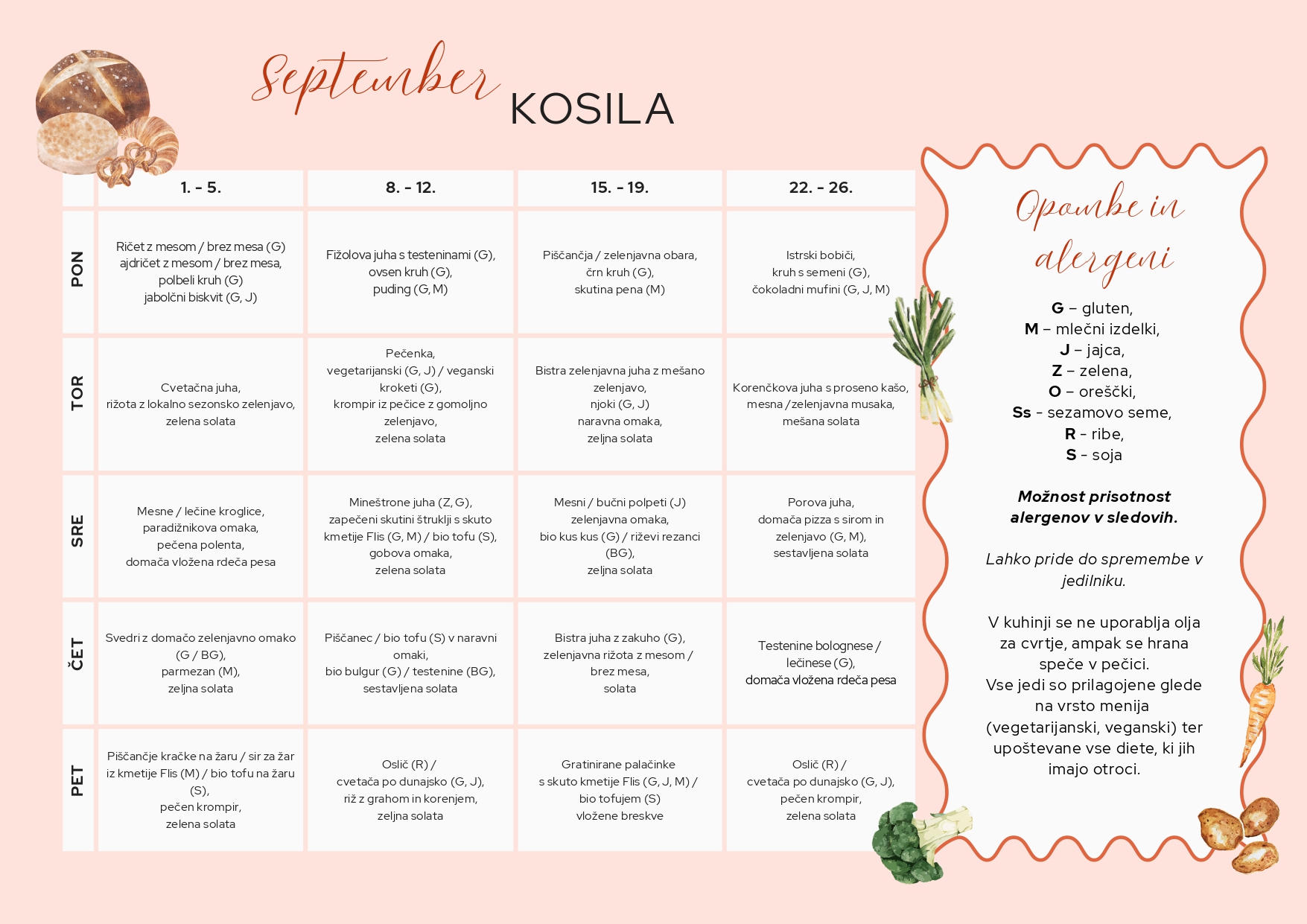 Jedilnik za obdobje Jedilnik za obdobje: 01. 09. – 05. 09. 2025